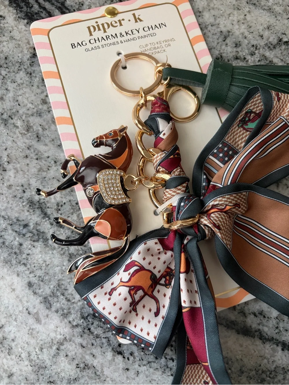 Piper K Equestrian Bag Charm Keychain Tassel Bow Scarf Horse Charm gift for her